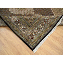 Load image into Gallery viewer, 9&#39;x12&#39;6&quot; Rich Black, Tabriz Mahi with Fish Medallion Design, 175 KPSI, Hand Knotted, Pure Wool Oriental Rug FWR390276