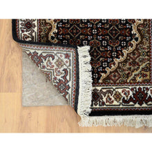 Load image into Gallery viewer, 2&#39;x7&#39;10&quot; Rich Black, Tabriz Mahi with Fish Medallion Design, 175 KPSI, 100% Wool, Hand Knotted, Runner Oriental Rug FWR390366