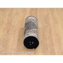Load image into Gallery viewer, 2&#39;x7&#39;10&quot; Rich Black, Tabriz Mahi with Fish Medallion Design, 175 KPSI, 100% Wool, Hand Knotted, Runner Oriental Rug FWR390366
