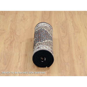 2'x7'10" Rich Black, Tabriz Mahi with Fish Medallion Design, 175 KPSI, 100% Wool, Hand Knotted, Runner Oriental Rug FWR390366