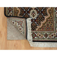 Load image into Gallery viewer, 2&#39;x3&#39;1&quot; Rich Black, Tabriz Mahi with Fish Medallion Design, Pure Wool, 175 KPSI, Hand Knotted, Mat Oriental Rug FWR390420