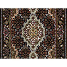 Load image into Gallery viewer, 2&#39;x3&#39; Rich Black, Tabriz Mahi with Fish Medallion Design, 100% Wool, 175 KPSI, Hand Knotted, Mat Oriental Rug FWR390468