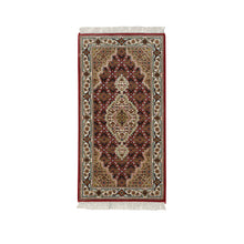 Load image into Gallery viewer, 2&#39;x4&#39;2&quot; Mahogany Red, Tabriz Mahi with Fish Medallion Design, 100% Wool, 175 KPSI, Hand Knotted, Mat Oriental Rug FWR390498