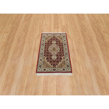Load image into Gallery viewer, 2&#39;x4&#39;2&quot; Mahogany Red, Tabriz Mahi with Fish Medallion Design, 100% Wool, 175 KPSI, Hand Knotted, Mat Oriental Rug FWR390498