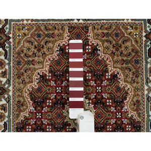 2'x4'2" Mahogany Red, Tabriz Mahi with Fish Medallion Design, 100% Wool, 175 KPSI, Hand Knotted, Mat Oriental Rug FWR390498