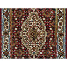 Load image into Gallery viewer, 2&#39;x4&#39;2&quot; Mahogany Red, Tabriz Mahi with Fish Medallion Design, 100% Wool, 175 KPSI, Hand Knotted, Mat Oriental Rug FWR390498