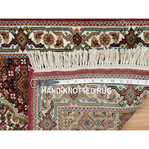 2'x4'2" Mahogany Red, Tabriz Mahi with Fish Medallion Design, 100% Wool, 175 KPSI, Hand Knotted, Mat Oriental Rug FWR390498