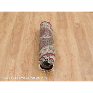 3'4"x3'4" Mahogany Red, Tabriz Mahi with Fish Medallion Design, Pure Wool, 175 KPSI, Hand Knotted, Round, Oriental Rug FWR390558