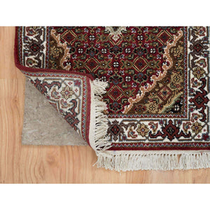 2'x8'2" Mahogany Red, Tabriz Mahi with Fish Medallion Design, Pure Wool, 175 KPSI, Hand Knotted, Runner Oriental Rug FWR390570