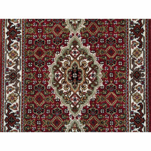 2'x8'2" Mahogany Red, Tabriz Mahi with Fish Medallion Design, Pure Wool, 175 KPSI, Hand Knotted, Runner Oriental Rug FWR390570