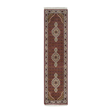 Load image into Gallery viewer, 2&#39;x8&#39;2&quot; Mahogany Red Tabriz Mahi with Fish Medallion Design, 175 KPSI, 100% Wool, Hand Knotted, Runner Oriental Rug FWR390576