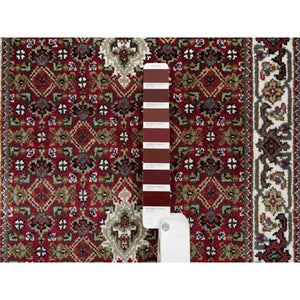 2'x8'2" Mahogany Red Tabriz Mahi with Fish Medallion Design, 175 KPSI, 100% Wool, Hand Knotted, Runner Oriental Rug FWR390576