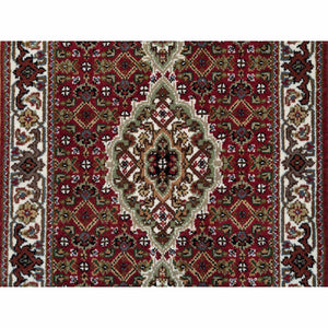 2'x8'2" Mahogany Red Tabriz Mahi with Fish Medallion Design, 175 KPSI, 100% Wool, Hand Knotted, Runner Oriental Rug FWR390576
