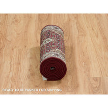 Load image into Gallery viewer, 2&#39;x8&#39;2&quot; Mahogany Red Tabriz Mahi with Fish Medallion Design, 175 KPSI, 100% Wool, Hand Knotted, Runner Oriental Rug FWR390576