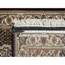 Load image into Gallery viewer, 2&#39;7&quot;x13&#39;7&quot; Rich Black, Tabriz Mahi with Fish Medallion Design, 175 KPSI Pure Wool, Hand Knotted, Runner Oriental Rug FWR390588