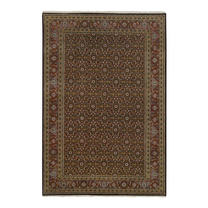 5'10"x9'1" Navy Blue, Herati with All Over Design, Hand Knotted, 250 KPSI Wool, Dense Weave, Oriental Rug FWR390690