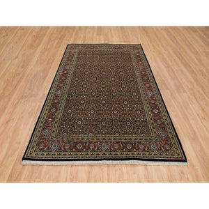 5'10"x9'1" Navy Blue, Herati with All Over Design, Hand Knotted, 250 KPSI Wool, Dense Weave, Oriental Rug FWR390690