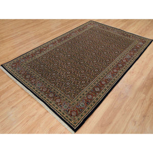 5'10"x9'1" Navy Blue, Herati with All Over Design, Hand Knotted, 250 KPSI Wool, Dense Weave, Oriental Rug FWR390690