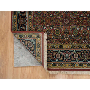 4'2"x6' Red Herati All Over Fish Design Thick and Plush, 175 KSPI Hand Knotted Wool Oriental Rug FWR390714