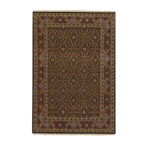 4'x6'2" Navy Blue, Herati with All Over Design, Wool Hand Knotted, 250 KPSI Dense Weave, Oriental Rug FWR390732