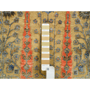 2'x3' Almond Brown, Hand Knotted Cypress Tree Design, Silk With Textured Wool, Mat Oriental Rug FWR390786