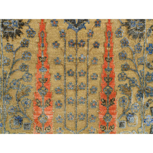 2'x3' Almond Brown, Hand Knotted Cypress Tree Design, Silk With Textured Wool, Mat Oriental Rug FWR390786