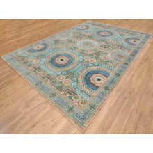 Load image into Gallery viewer, 9&#39;9&quot;x14&#39; Colorful, Hand Knotted Mamluk Design with Geometric Medallions, Textured Wool and Silk, Oriental Rug FWR390810