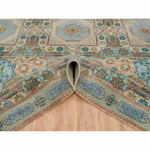 9'9"x14' Colorful, Hand Knotted Mamluk Design with Geometric Medallions, Textured Wool and Silk, Oriental Rug FWR390810