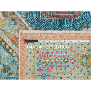 9'9"x14' Colorful, Hand Knotted Mamluk Design with Geometric Medallions, Textured Wool and Silk, Oriental Rug FWR390810