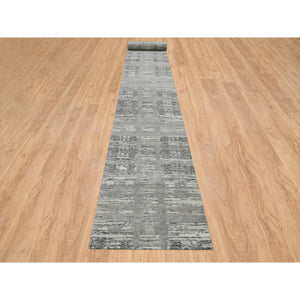 2'6"x25'9" Light Gray, Hand Knotted, Modern Design, Hand Spun Undyed Natural Wool, XL Runner Oriental Rug FWR390942