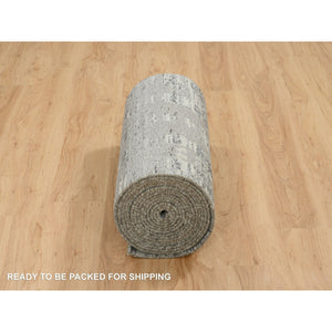 2'6"x25'9" Light Gray, Hand Knotted, Modern Design, Hand Spun Undyed Natural Wool, XL Runner Oriental Rug FWR390942