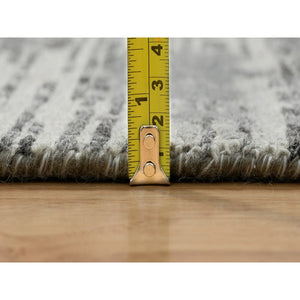 2'6"x25'9" Light Gray, Hand Knotted, Modern Design, Hand Spun Undyed Natural Wool, XL Runner Oriental Rug FWR390942