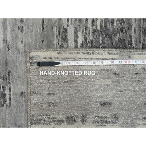 2'6"x25'9" Light Gray, Hand Knotted, Modern Design, Hand Spun Undyed Natural Wool, XL Runner Oriental Rug FWR390942