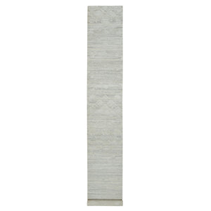 2'6"x18'2" Ivory, Modern Design, Hand Knotted, Hand Spun Undyed Natural Wool, XL Runner Oriental Rug FWR390948