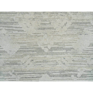 2'6"x18'2" Ivory, Modern Design, Hand Knotted, Hand Spun Undyed Natural Wool, XL Runner Oriental Rug FWR390948