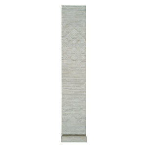 2'6"x25'10" Ivory, Modern Design, Hand Spun Undyed Natural Wool, Hand Knotted, XL Runner Oriental Rug FWR390954