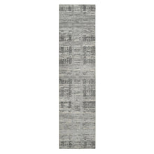 Load image into Gallery viewer, 2&#39;6&quot;x10&#39; Light Gray, Hand Knotted, Modern Design, Hand Spun Undyed Natural Wool, Oriental Runner Rug FWR390996
