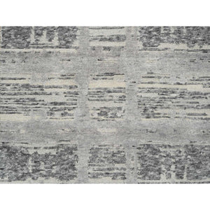 2'6"x10' Light Gray, Hand Knotted, Modern Design, Hand Spun Undyed Natural Wool, Oriental Runner Rug FWR390996
