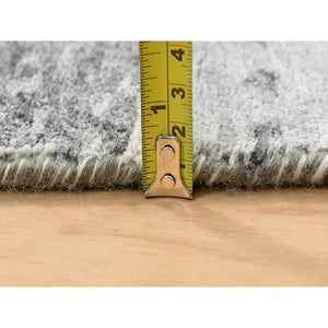 2'6"x10' Light Gray, Hand Knotted, Modern Design, Hand Spun Undyed Natural Wool, Oriental Runner Rug FWR390996