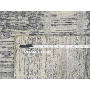 2'6"x10' Light Gray, Hand Knotted, Modern Design, Hand Spun Undyed Natural Wool, Oriental Runner Rug FWR390996