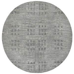 13'10"x13'10" Light Gray, Modern Design, Hand Knotted, Hand Spun Undyed Natural Wool, Round Oriental Rug FWR391014
