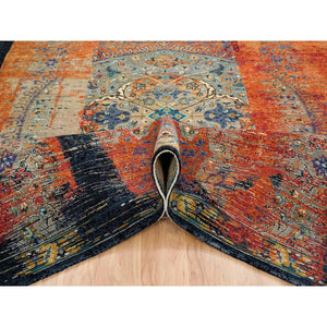 9'2"x12'1" Rust Red & Black, Ancient Ottoman Erased Design, Ghazni Wool Hand Knotted, Oriental Rug FWR391020