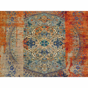 9'2"x12'1" Rust Red & Black, Ancient Ottoman Erased Design, Ghazni Wool Hand Knotted, Oriental Rug FWR391020