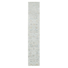 Load image into Gallery viewer, 2&#39;6&quot;x14&#39;2&quot; Ivory, Sickle Leaf Design Soft Pile, Silk with Textured Wool Hand Knotted, Runner Oriental Rug FWR391044