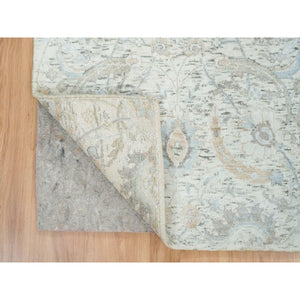 2'6"x14'2" Ivory, Sickle Leaf Design Soft Pile, Silk with Textured Wool Hand Knotted, Runner Oriental Rug FWR391044