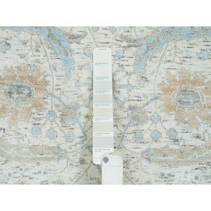 2'6"x14'2" Ivory, Sickle Leaf Design Soft Pile, Silk with Textured Wool Hand Knotted, Runner Oriental Rug FWR391044