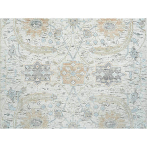 2'6"x14'2" Ivory, Sickle Leaf Design Soft Pile, Silk with Textured Wool Hand Knotted, Runner Oriental Rug FWR391044