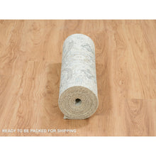 Load image into Gallery viewer, 2&#39;6&quot;x14&#39;2&quot; Ivory, Sickle Leaf Design Soft Pile, Silk with Textured Wool Hand Knotted, Runner Oriental Rug FWR391044