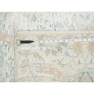 2'6"x14'2" Ivory, Sickle Leaf Design Soft Pile, Silk with Textured Wool Hand Knotted, Runner Oriental Rug FWR391044