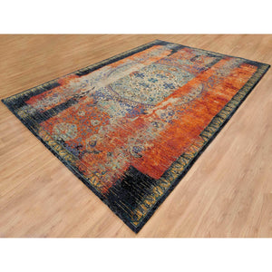 10'2"x14'3" Rust Red & Black, Ancient Ottoman Erased Design, Hand Knotted Ghazni Wool, Oriental Rug FWR391062